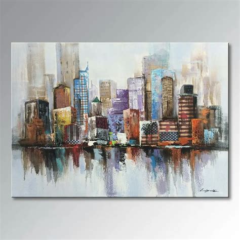 Large Hand Painted Oil Painting On Canvas New York Cityscape