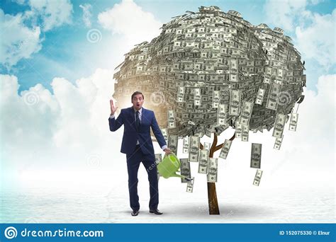 Businessman Watering Money Tree In Investment Concept Stock Photo