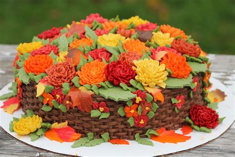 Basket Of Fall Flowers Cake Flower Cake Fall Cakes Cake