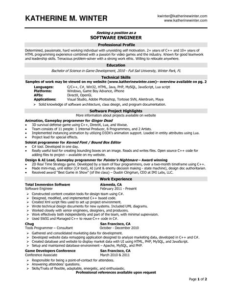 Software engineering intern resume example. Experienced Software Engineer Resume - task list templates