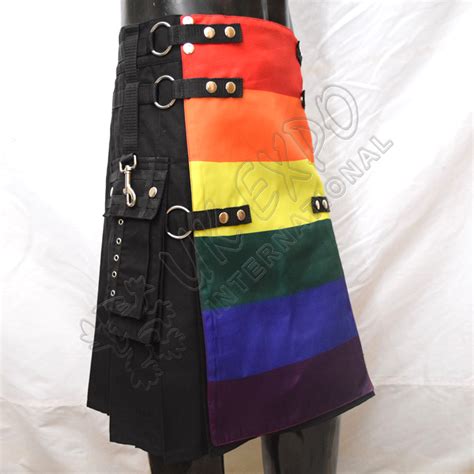 Orlando Rainbow Fashion Utility Kilt Black Cotton And Chains