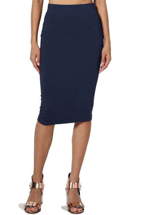 Womens Plus Basic Comfort Stretch Cotton Elastic High Waist Knee Midi Pencil Skirt