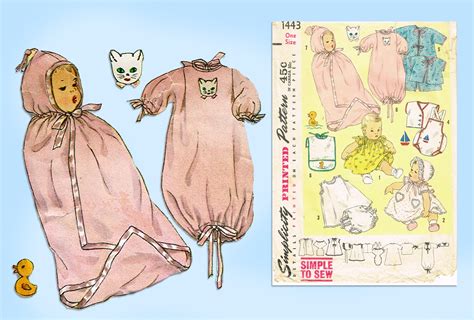 1950s Vintage Simplicity Sewing Pattern 1443 Easy Infant Layette Set