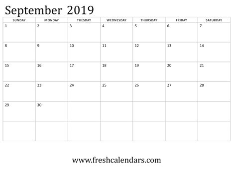 September 2019 Calendar Blank Easily Printable