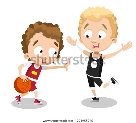 Cartoon Smiling Boys Kids Playing Basketball Stock Vector Royalty Free