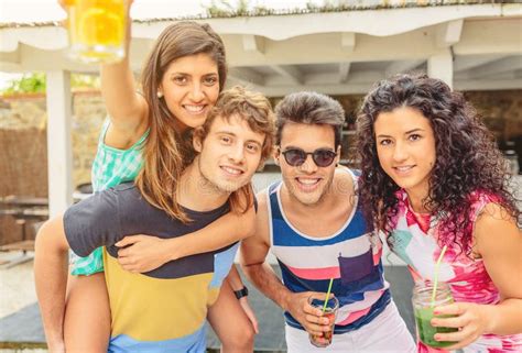 Group Of Young People Having Fun In Summer Party Stock Photo Image Of