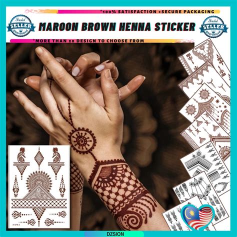 Instant Henna Sticker Pengantin Inai Sticker Maroon Brown Lace Maroon