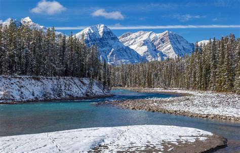 Wallpaper Winter Forest Snow Mountains River Canada Albert Banff