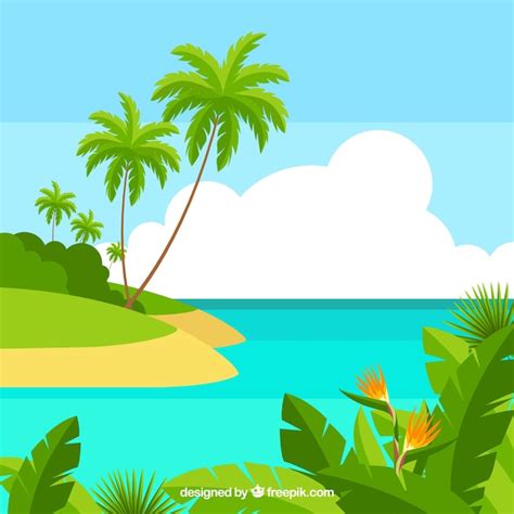 Fondo De Playa Tropical Con Palmeras Vector Gratis