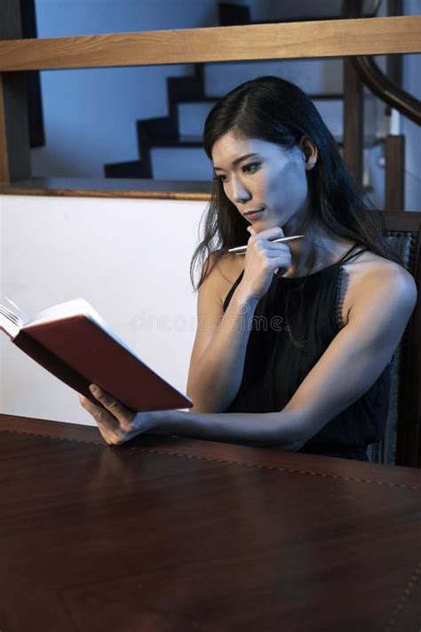 Pensive Woman Reading Diary Stock Image Image Of Young Beautiful 137461735