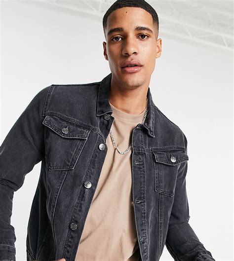 don t think twice dtt tall slim fit denim jacket in grey shopstyle