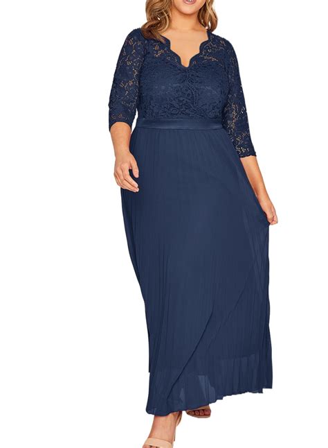 Dokotoo Womens Plus Size Maxi Dress V Neck 34 Sleeves Lace Floral