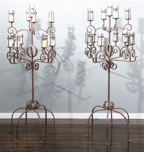 Large Hand Wrought Iron Candelabra With Multiple Branch Handles