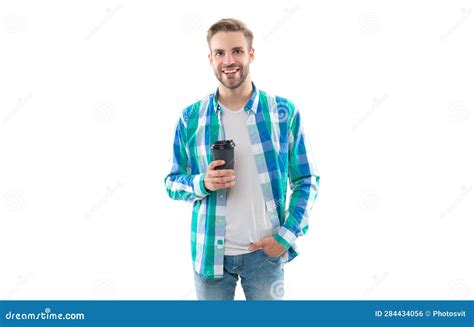 Happy Millennial Man With Coffee Isolated On White Millennial Man With