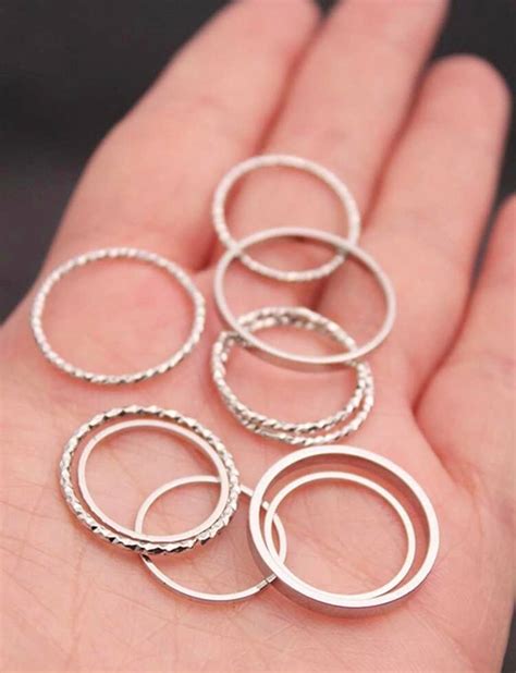 10 Piece Silver Minimalist Ring Set Dainty Silver Ring Set Etsy