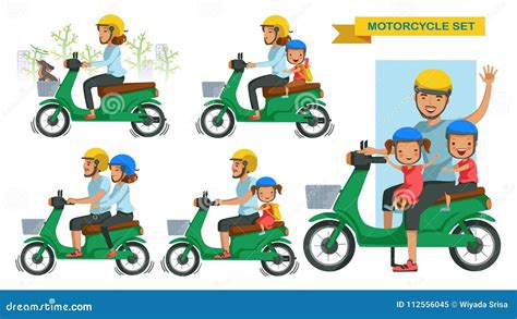 Riding Motorcycle Set Stock Vector Illustration Of Fatherhood 112556045