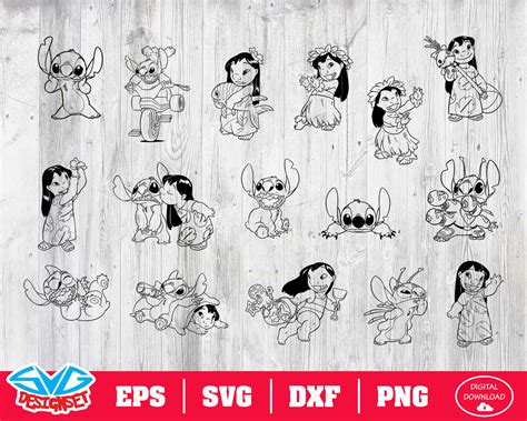 Lilo And Stitch Svg Dxf Eps Png Clipart Silhouette And Cut Files