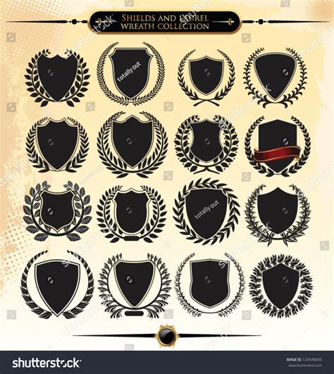 Shields Laurel Wreath Collection Vetor Stock Livre De Direitos