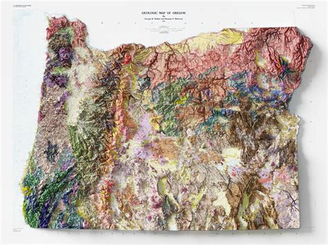 Geological Map Of Oregon Vintage Shaded Relief Map Etsy