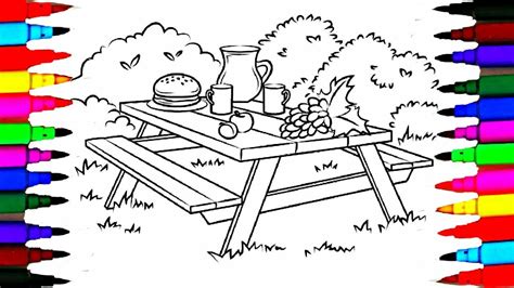 Colours For Kids Picnic Table Coloring Pages L How To Draw Picnic Food