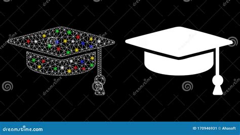 Flare Mesh 2d Graduation Cap Icon With Flash Spots Stock Vector