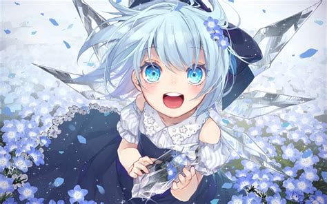 Download Wallpapers Cirno Crystal Blue Hair Manga Anime Characters