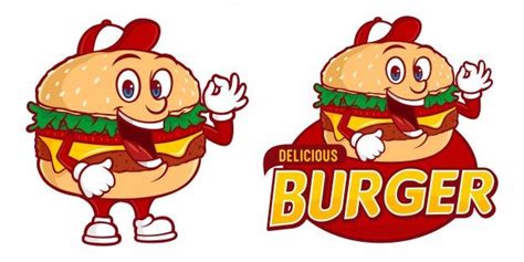 The name itself should help, but typography and logos/icons can really spruce up a rather mundane branding concept. Delicious Burger, Fast Foods Logo Template With Funny ...