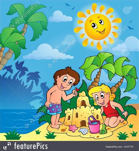 How to draw a beach scene, step by step, drawing guide, by dawn. Summer Season Images For Children Summer Theme With ...