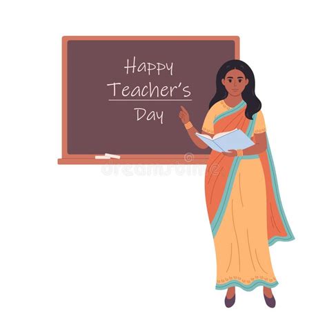 Indian Female Teacher At Classroom Near Blackboard Back To School