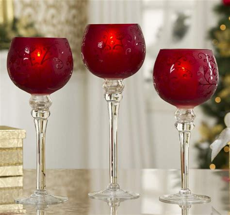 Christmas Candle Holders Frosted Red Glass Hurricane Christmas Candle