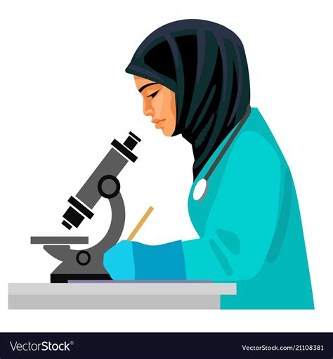Muslim Female Doctor Looking Through Microscope Vector Image