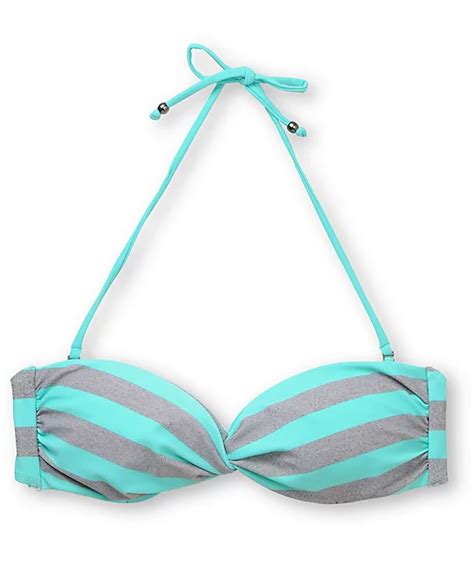 Empyre Swivel Turquoise Striped Bandeau Bikini Top Zumiez