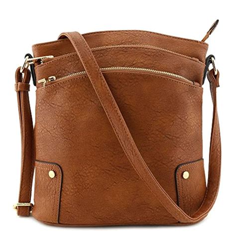 Crossbody Bag Triple Zip Pocket Large Purse Messenger Shoulder Leather