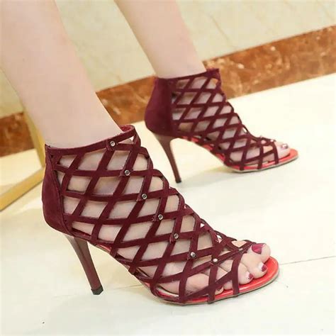 dijigirls new woman rivet stiletto heel high open toed hollow out high heeled sandals party