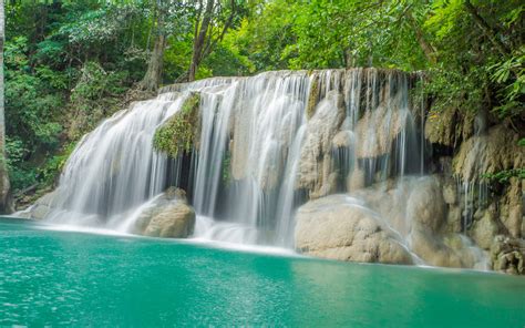 Download Wallpapers Beautiful Waterfall Jungle Rainforest Thailand River Blue Green Water
