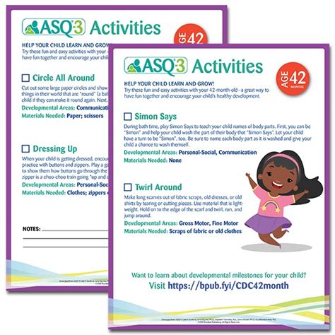 Asq 3 Parent Activities 42 Months Ages And Stages