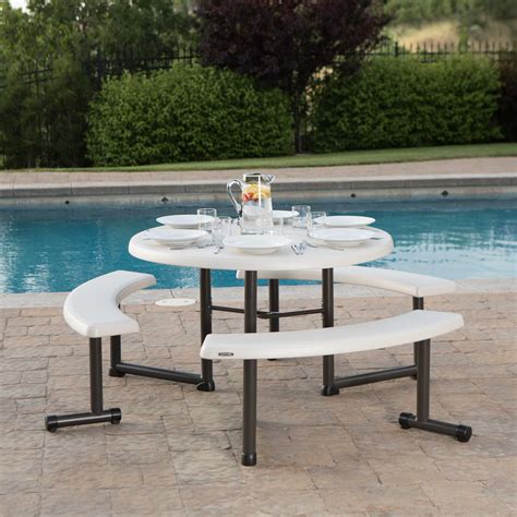 Picnic tables are a staple of american backyards everywhere. Lifetime Plastic Round Picnic Table, Almond 260205 ...