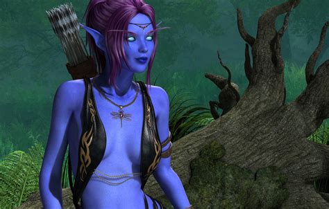 I think the blue head band complements the hair, which is done in the pale sky blue (matches the eyes). Wallpaper girl, fantasy, elf, blue skin images for desktop ...
