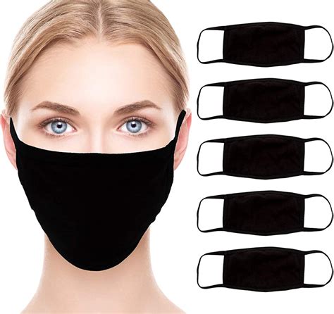 Simply Genius 5 Pack Black Cloth Face Masks Washable 3 Ply Cotton For Adults