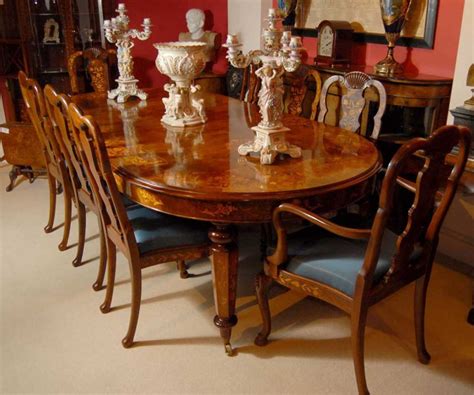 Dining table dimensions vary widely and it's better to have a narrow dining table with sufficient clearance on all sides than a wide table and not enough often it's merely a matter of allocating space between the living room area and dining area. 8 foot Italian Marquetry Dining Table 8 Queen Anne Chairs