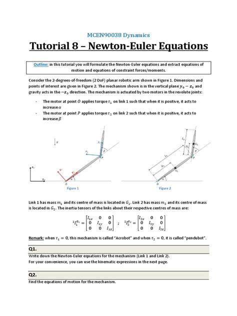Tutorial 8 Newton Euler Equations Pdf Center Of Mass Motion