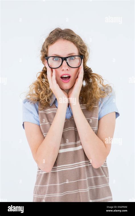 Geeky Hipster Woman Putting Her Fingers In Her Ears Stock Photo Alamy