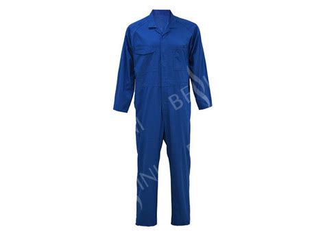 65 Polyester 35 Cotton Twill Mens Work Coveralls Mid Blue Raglan Sleeve