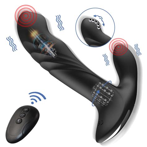 Wireless Remote Dildo Vibrator Powerful Dual Vibrating Anal Plug Metal Beads Rotate Ass Vaginal