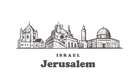 Jerusalem Sketch Skyline Jerusalem Israel Hand Drawn Illustration