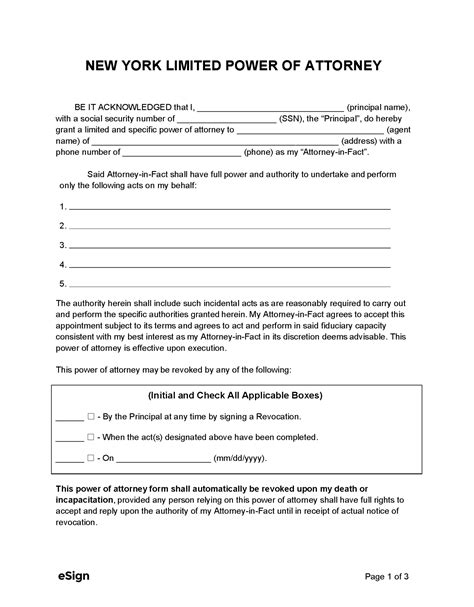 Free New York Limited Power Of Attorney Form Pdf Word