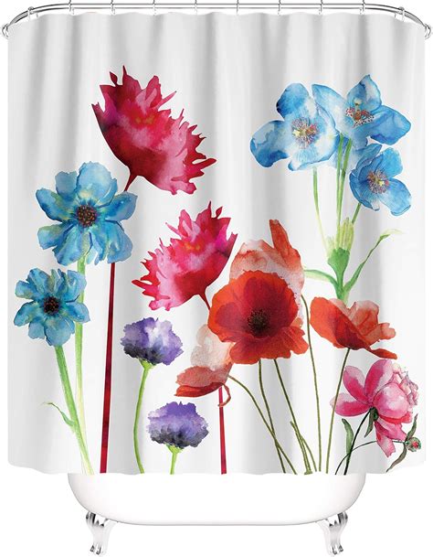 Watercolor Flower Poppy Shower Curtain Colorful Floral Poppy Fabric