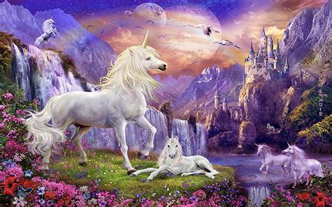 Fantasy Wallpaper Hd Unicorns Horse Castles Waterfalls Mountains