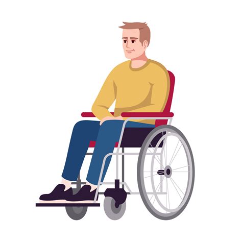 Man In Wheelchair Semi Flat Rgb Color Vector Illustration Disabled