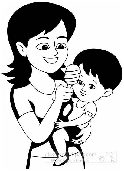 Mother Clipart Outline Child Drawing Children Toy